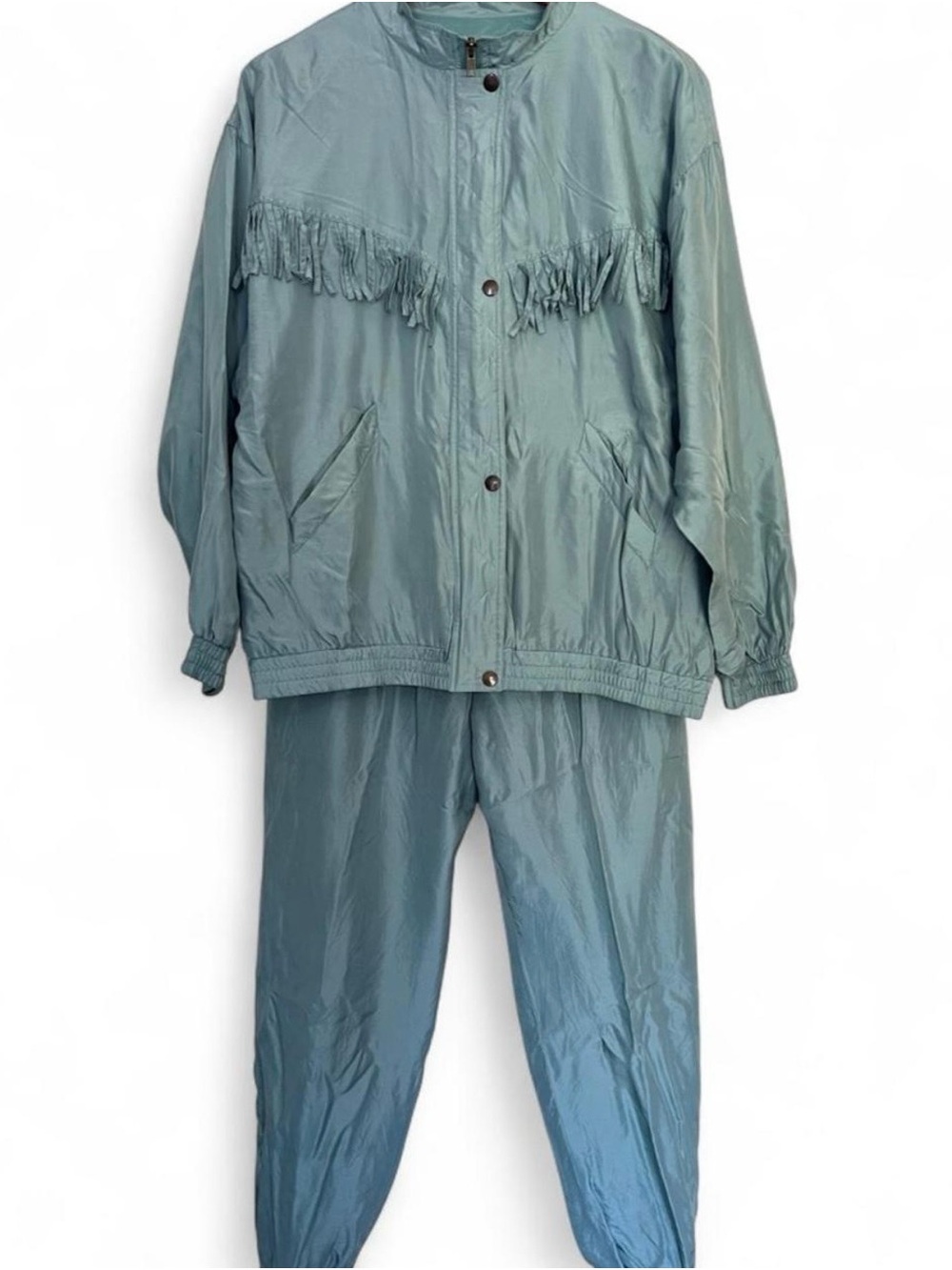 Vintage 80s 90s Out Brook Silk Fringe Tracksuit Set Size Large